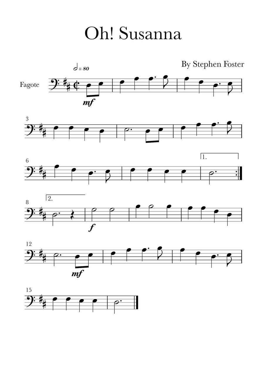 Oh! Susanna Bassoon Solo scores gallery preview page 1