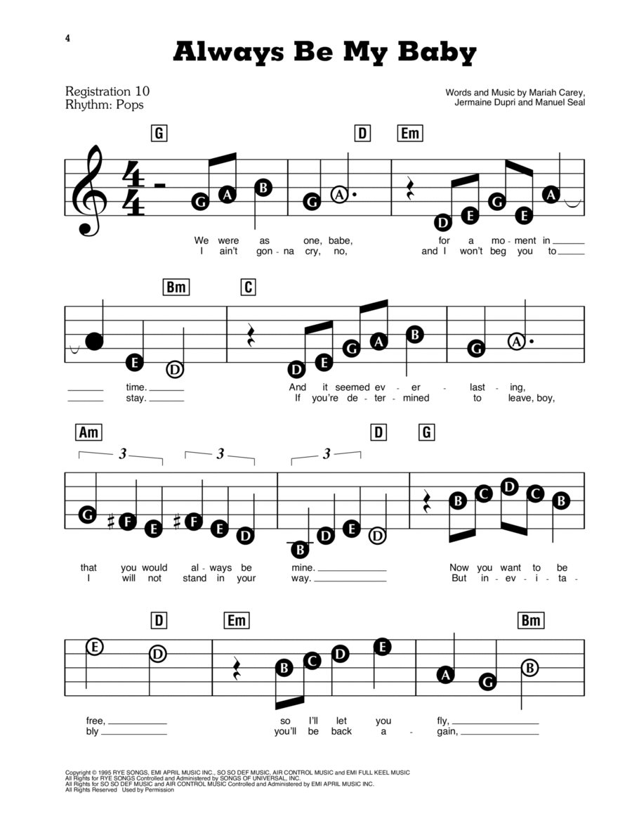 Always Be My Baby Electronic Keyboard scores gallery preview page 1
