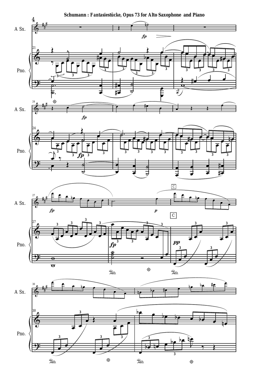 Robert Schumann: Three Fantasy Pieces (Drei Fantasiestücke), arranged for alto saxophone and piano Alto Saxophone scores gallery preview page 4