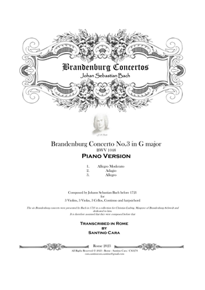 Book cover for Bach - Brandenburg Concerto No.3 in G major BWV 1048 - Piano Version