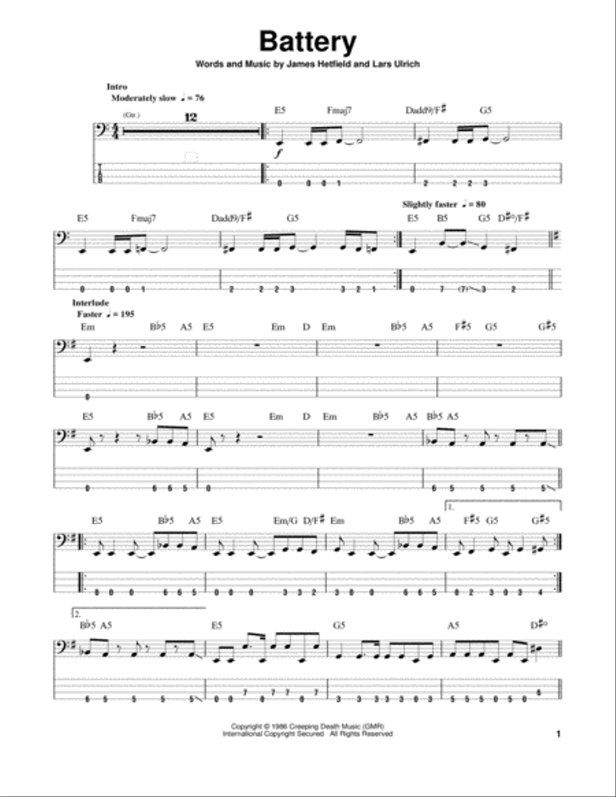 Battery Guitar Tablature scores gallery preview page 1
