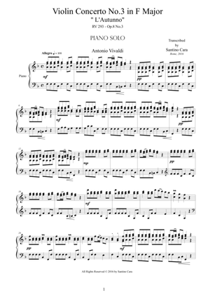 Vivaldi - Violin Concerto No.3 in F Major 'L'autunno', RV 293 - Piano solo