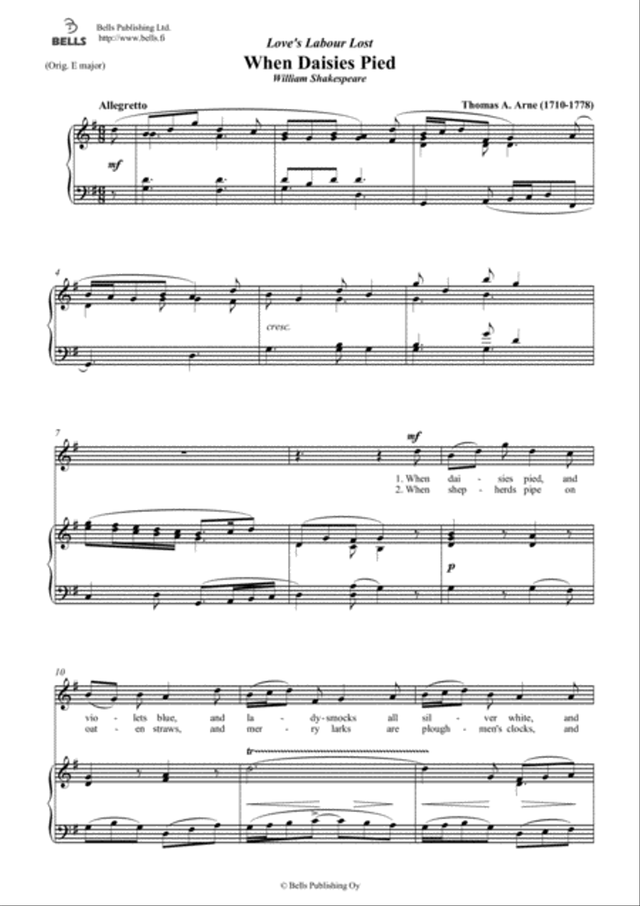 When Daisies Pied (G Major) Voice Solo scores gallery preview page 1