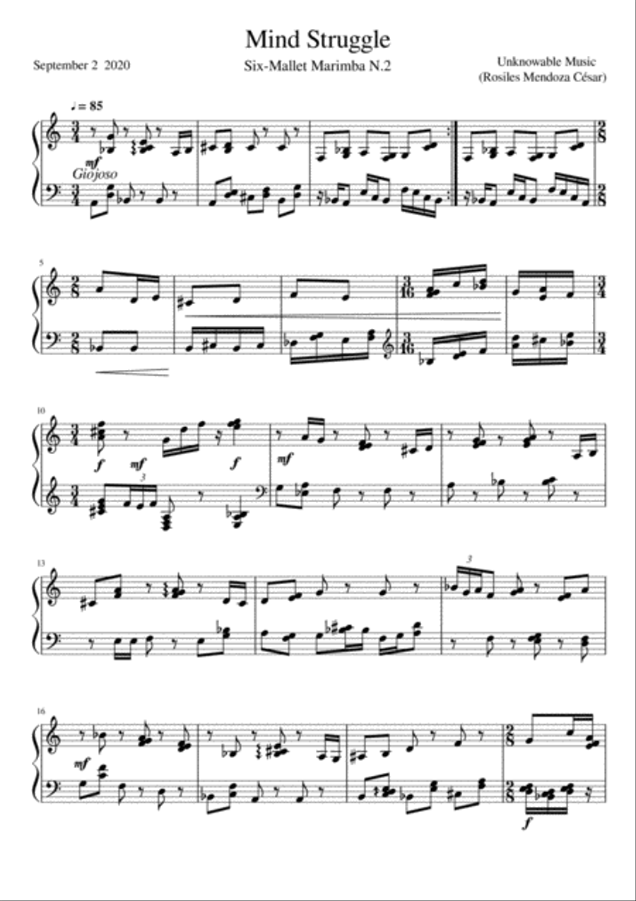 Mind Struggle (Marimba six mallets) Marimba scores gallery preview page 5