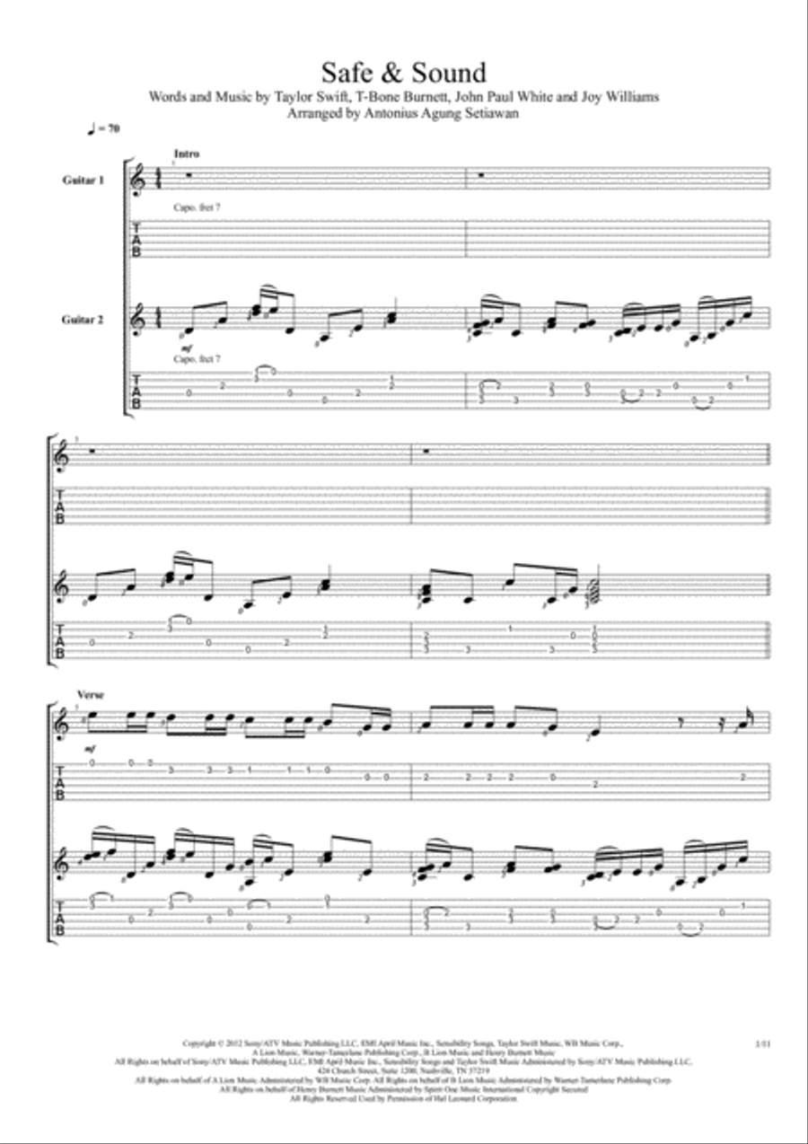 Safe And Sound Electric Guitar scores gallery preview page 1