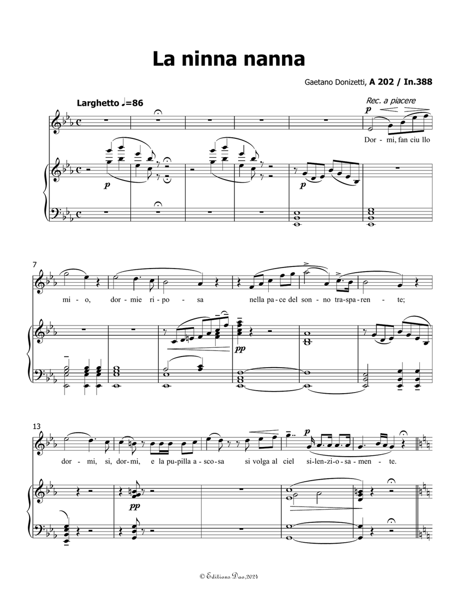 La ninna nanna, by Donizetti, A 202, in c minor Piano, Vocal scores gallery preview page 3