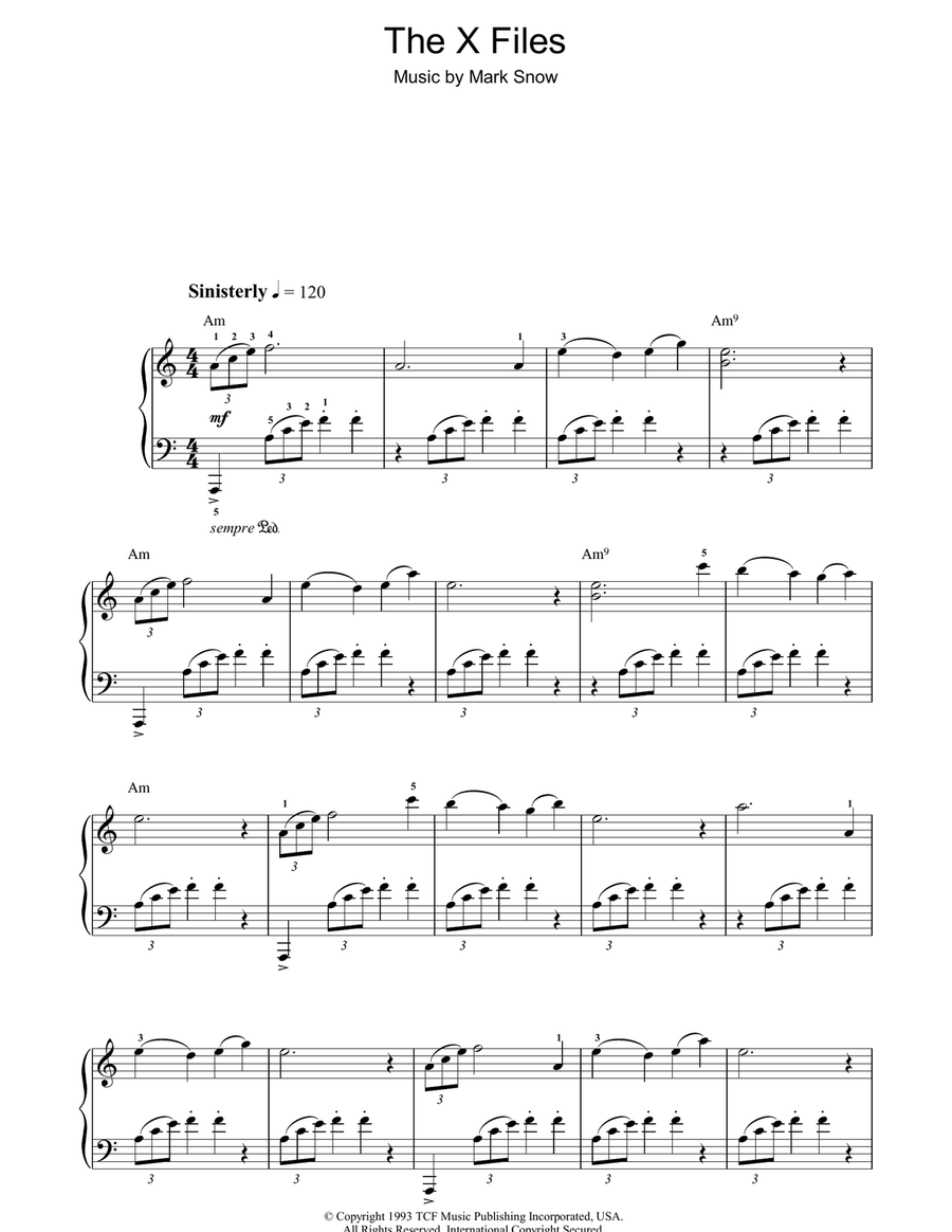 Theme From The X-Files Piano Solo scores gallery preview page 1