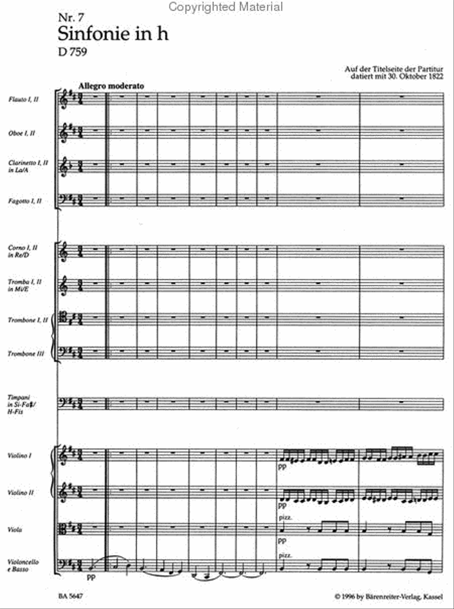 Symphony, No. 7 b minor D 759 'Unfinished' Violin scores gallery preview page 2