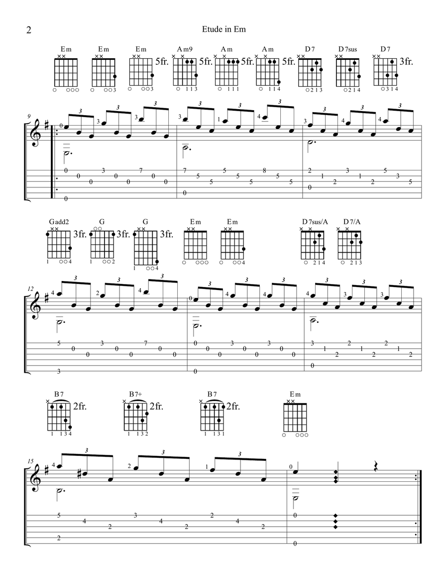 Etude in E Minor by Francisco Tárrega Acoustic Guitar scores gallery preview page 2