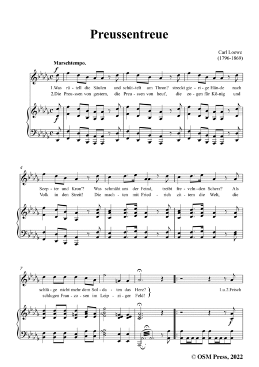 Loewe-Preussentreue,in D flat Major,for Voice and Piano Voice Solo scores gallery preview page 3