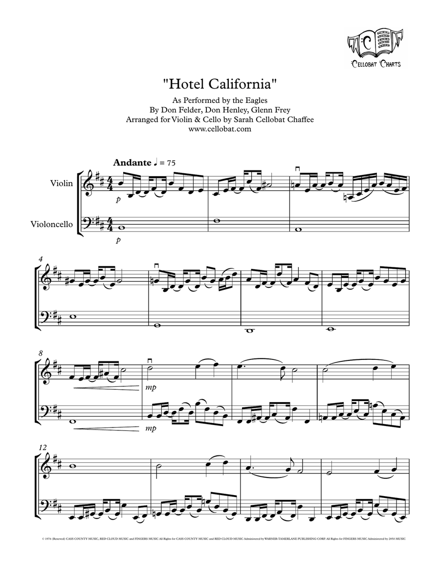 Hotel California String Duet scores gallery preview page 1