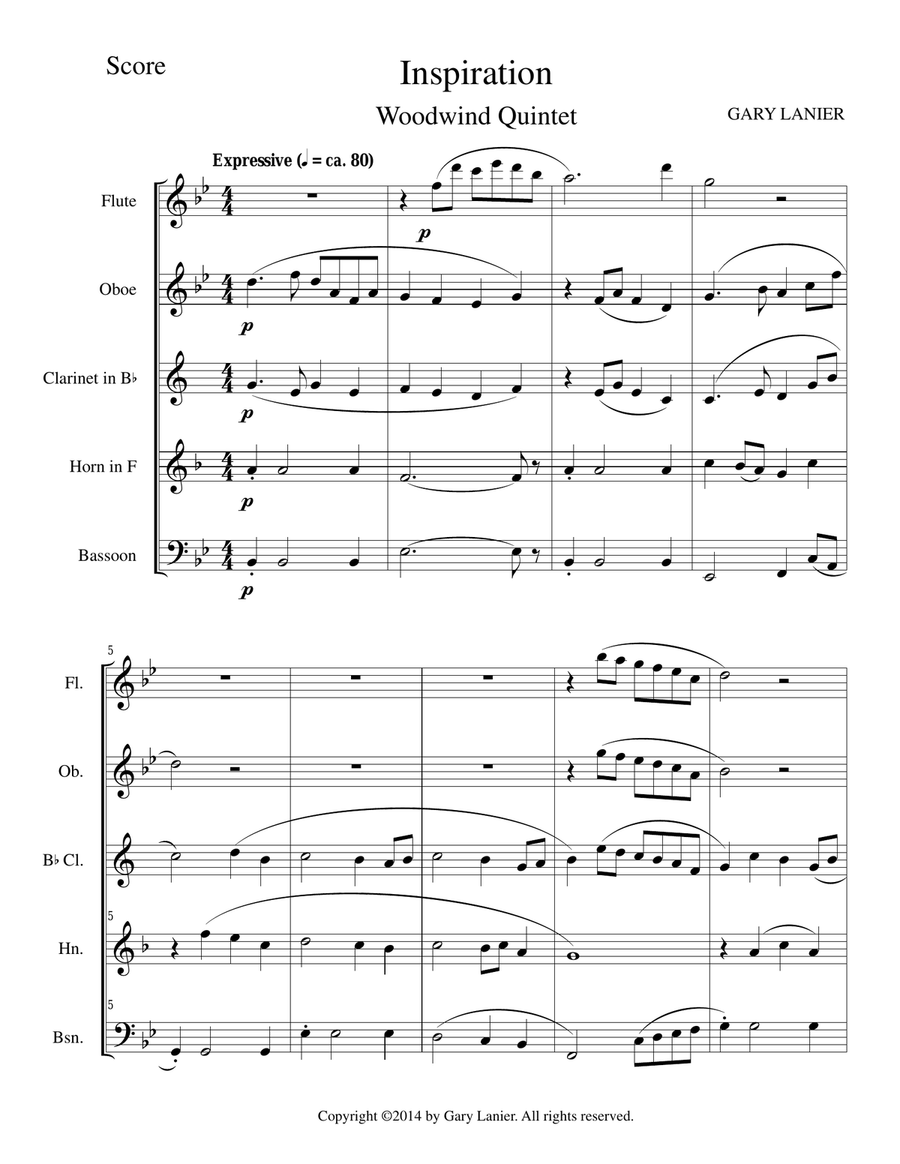 INSPIRATION (Woodwind Quintet Score and Parts) Woodwind Quintet scores gallery preview page 1