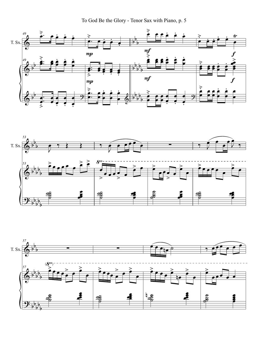 TO GOD BE THE GLORY One Movement Hymn Sonata (for Tenor Sax and Piano with Score/Part) Tenor Saxophone scores gallery preview page 6