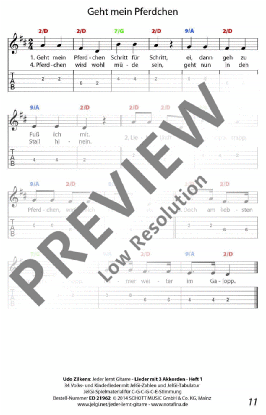 Jeder lernt Gitarre - Lieder mit 3 Akkorden Heft 1 Classical Guitar scores gallery preview page 12