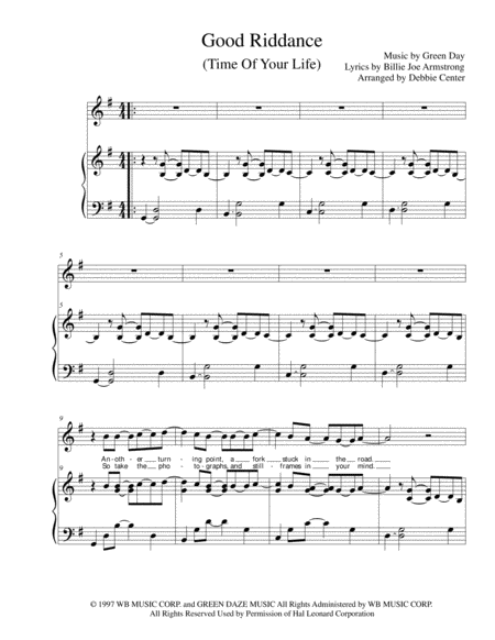 Good Riddance (Time Of Your Life) ~ Upper Intermediate Piano Arrangement with Lyrics image number null