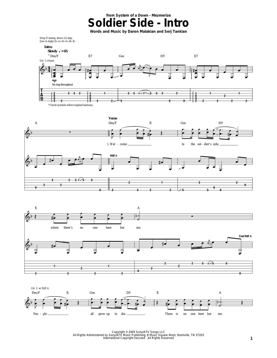 Soldier Side (Intro) Electric Guitar scores gallery preview page 1