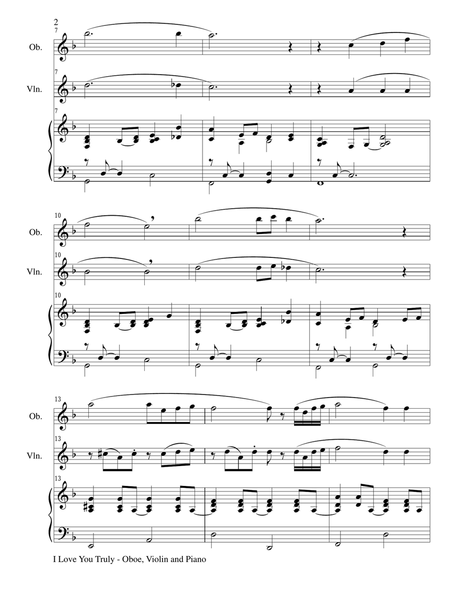 I LOVE YOU TRULY (Trio – Oboe, Violin, and Piano with Score and Parts) Small Ensemble scores gallery preview page 2