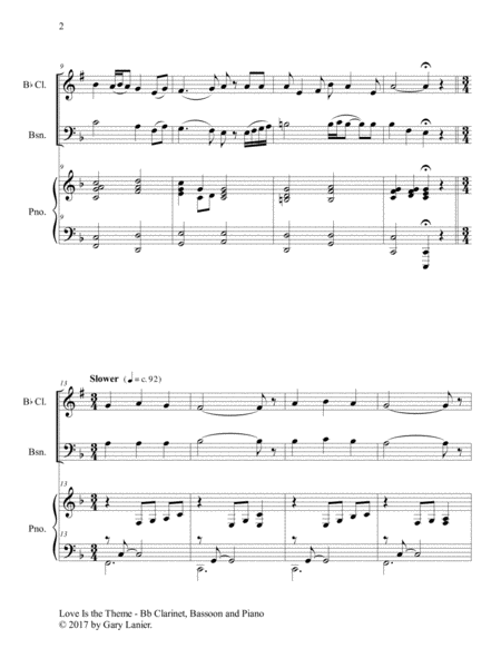 LOVE IS THE THEME (Trio – Bb Clarinet, Bassoon & Piano with Score/Part) image number null
