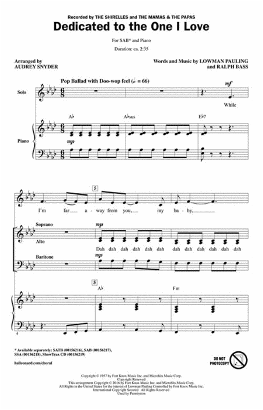 Dedicated to the One I Love 3-Part scores gallery preview page 2