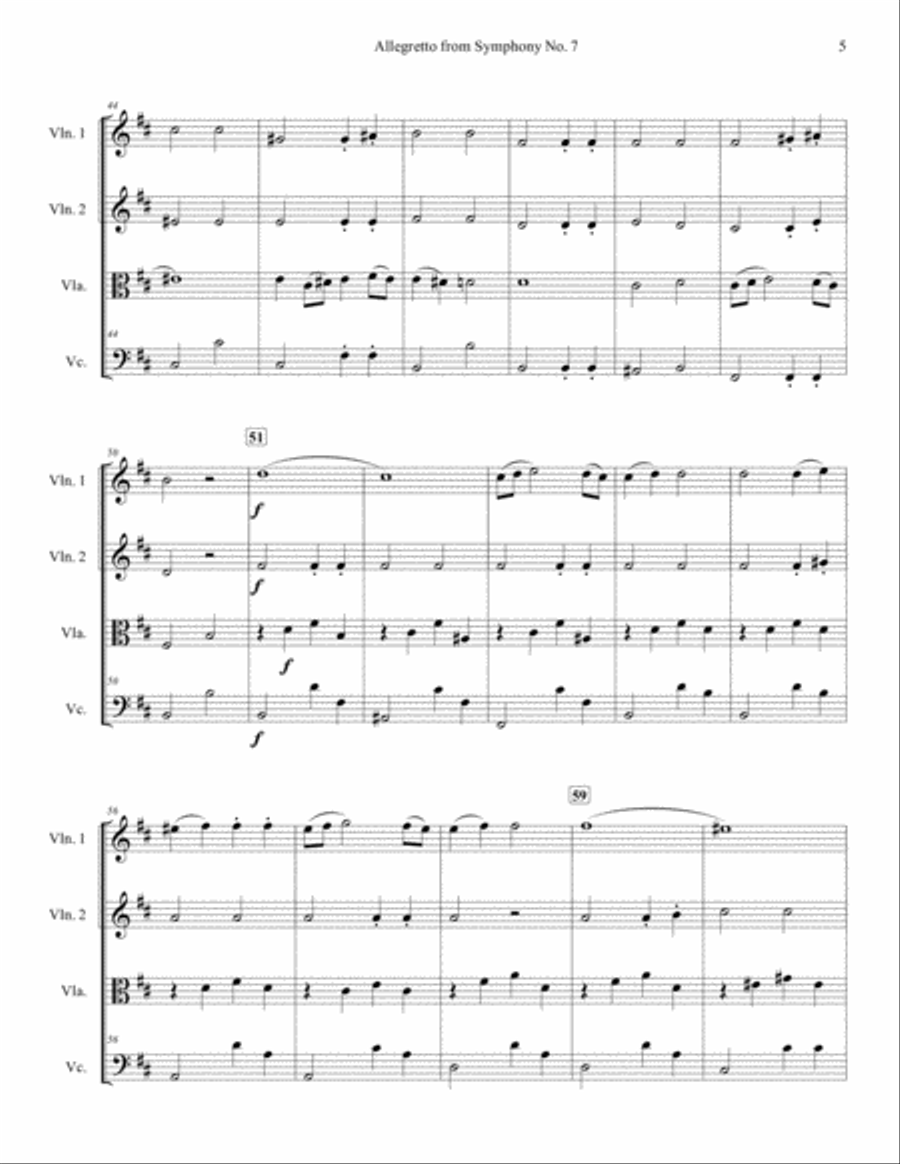 Allegretto from Symphony No. 7 for String Quartet String Quartet scores gallery preview page 5