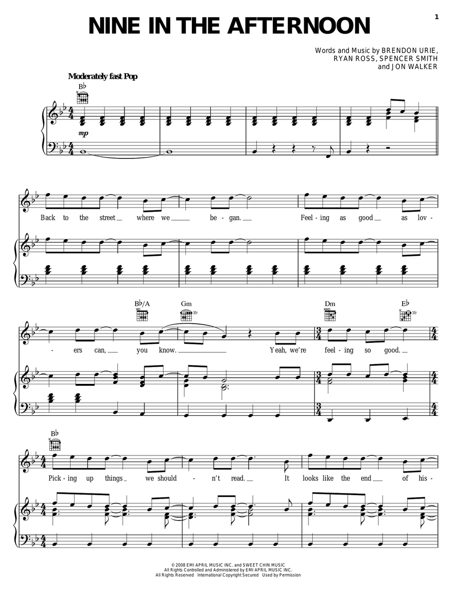 Nine In The Afternoon Piano, Vocal, Guitar scores gallery preview page 1
