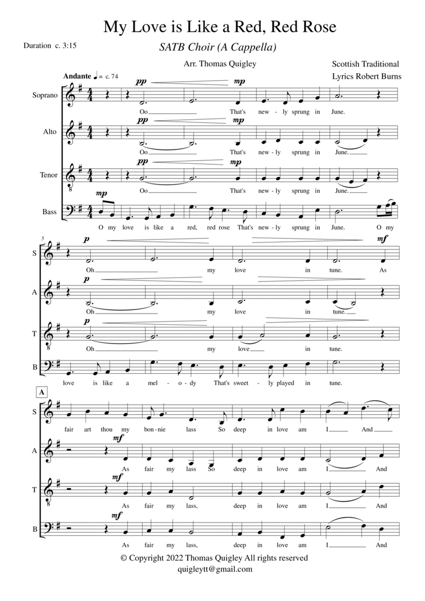 My Love is Like a Red, Red Rose (SATB A Cappella) image number null