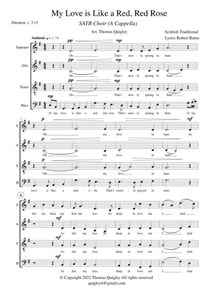 My Love is Like a Red, Red Rose (SATB A Cappella)