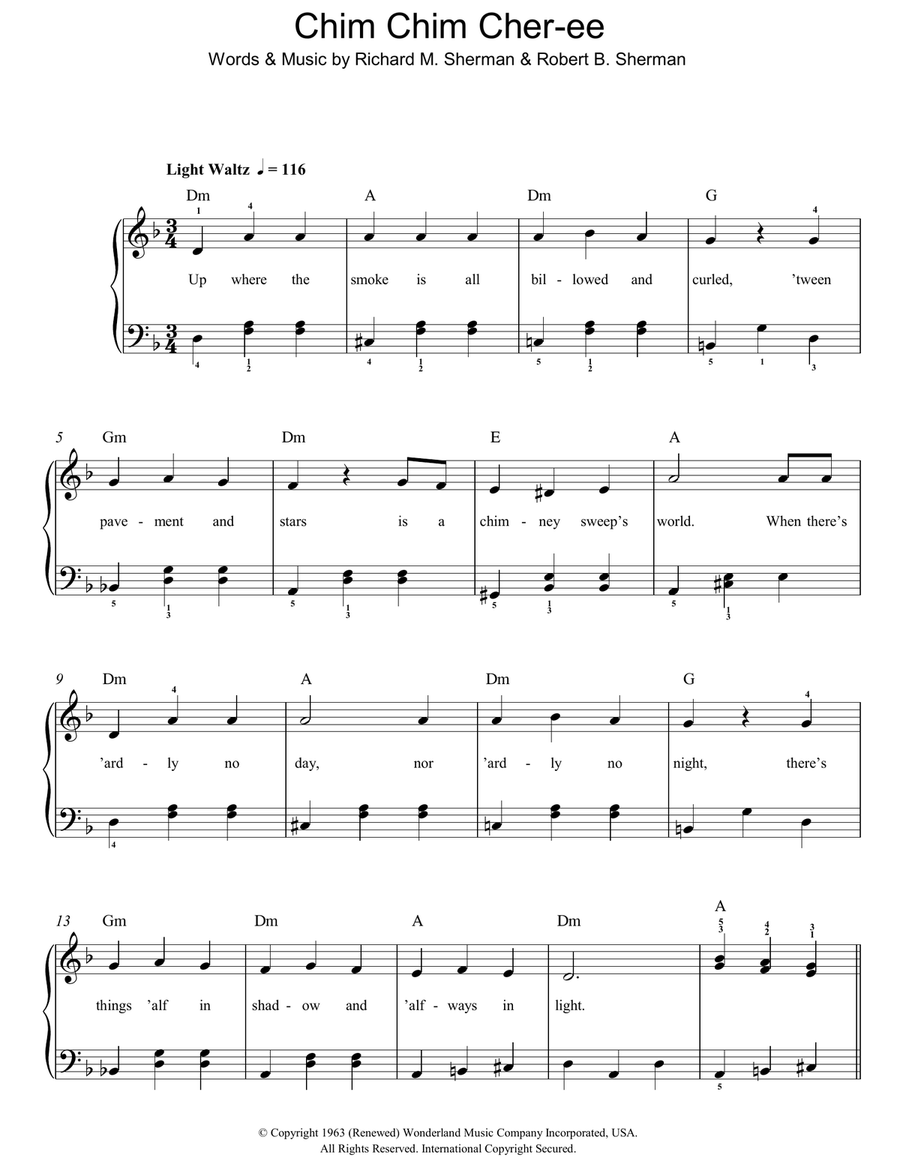 Chim Chim Cher-ee (from Mary Poppins) Easy Piano scores gallery preview page 1