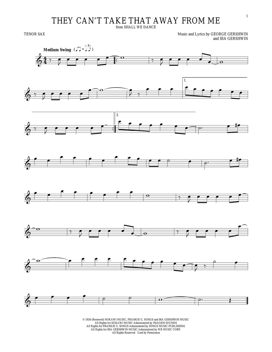 They Can't Take That Away From Me Tenor Saxophone scores gallery preview page 1