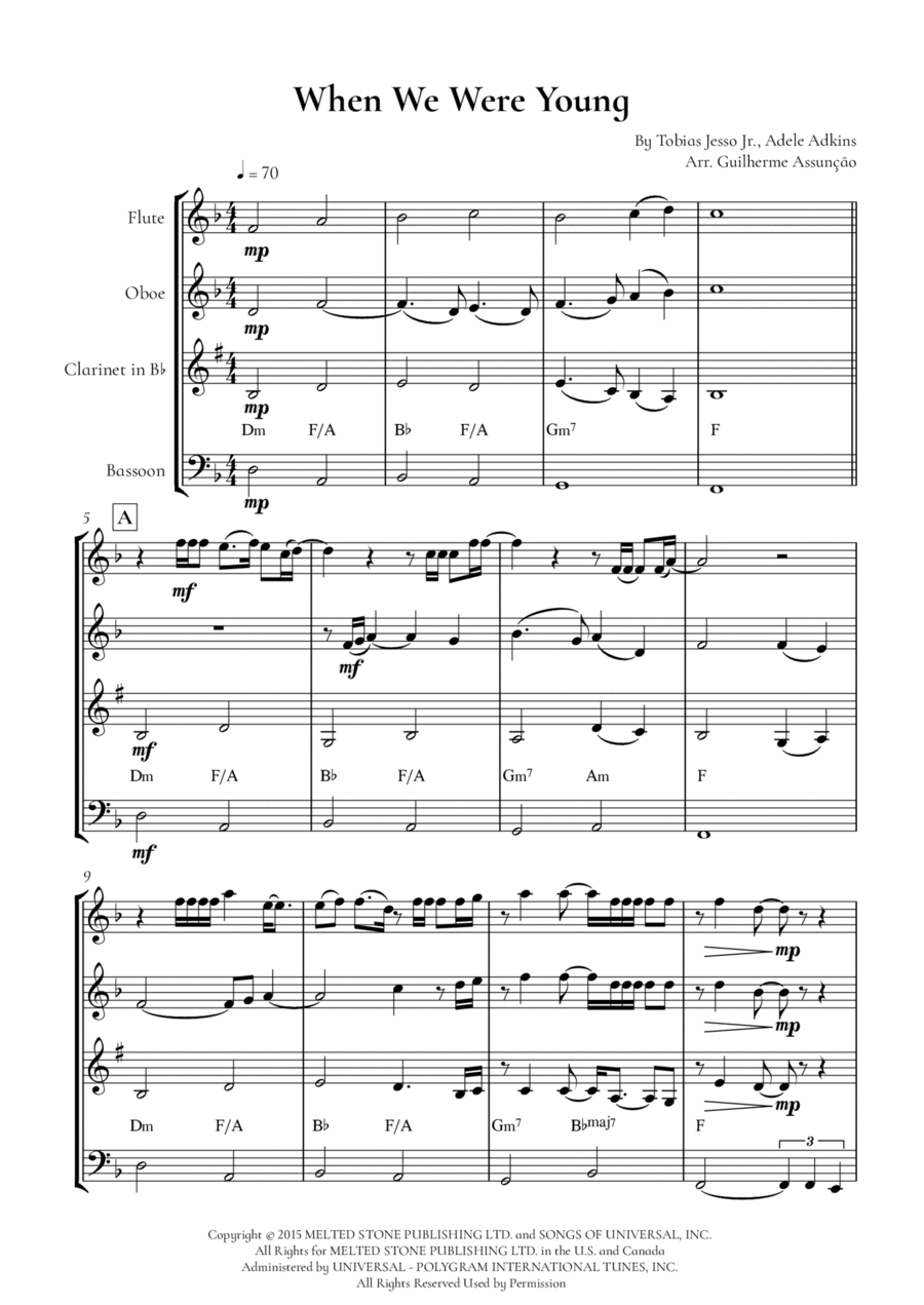 When We Were Young Woodwind Quartet scores gallery preview page 1