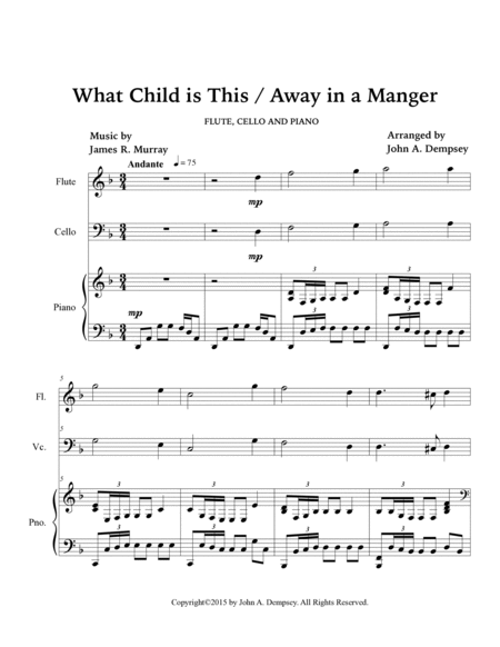 Christmas Medley (What Child is This / Away in a Manger): Trio for Flute, Cello and Piano image number null
