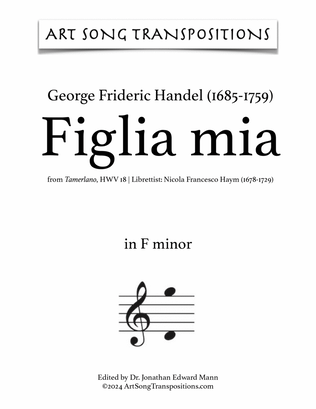 Book cover for HANDEL: Figlia mia (transposed to F minor and E minor)