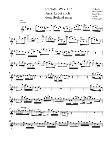 Aria: Leget euch dem Heiland unter from Cantata BWV 182 (arrangement for 3 recorders)