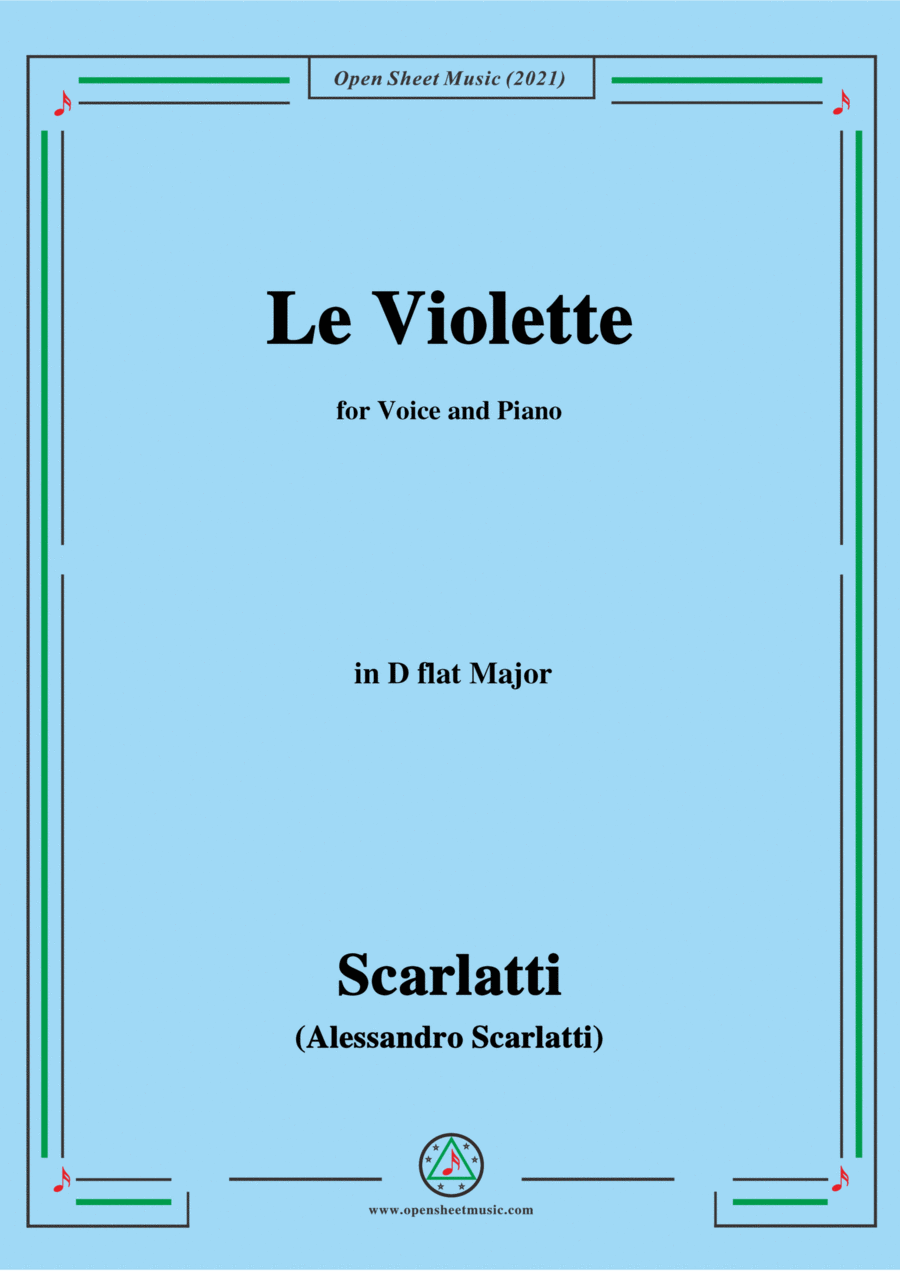 Scarlatti-Le Violette in D flat Major,from Pirro e Demetrio,for Voice&Piano Voice scores gallery preview page 1