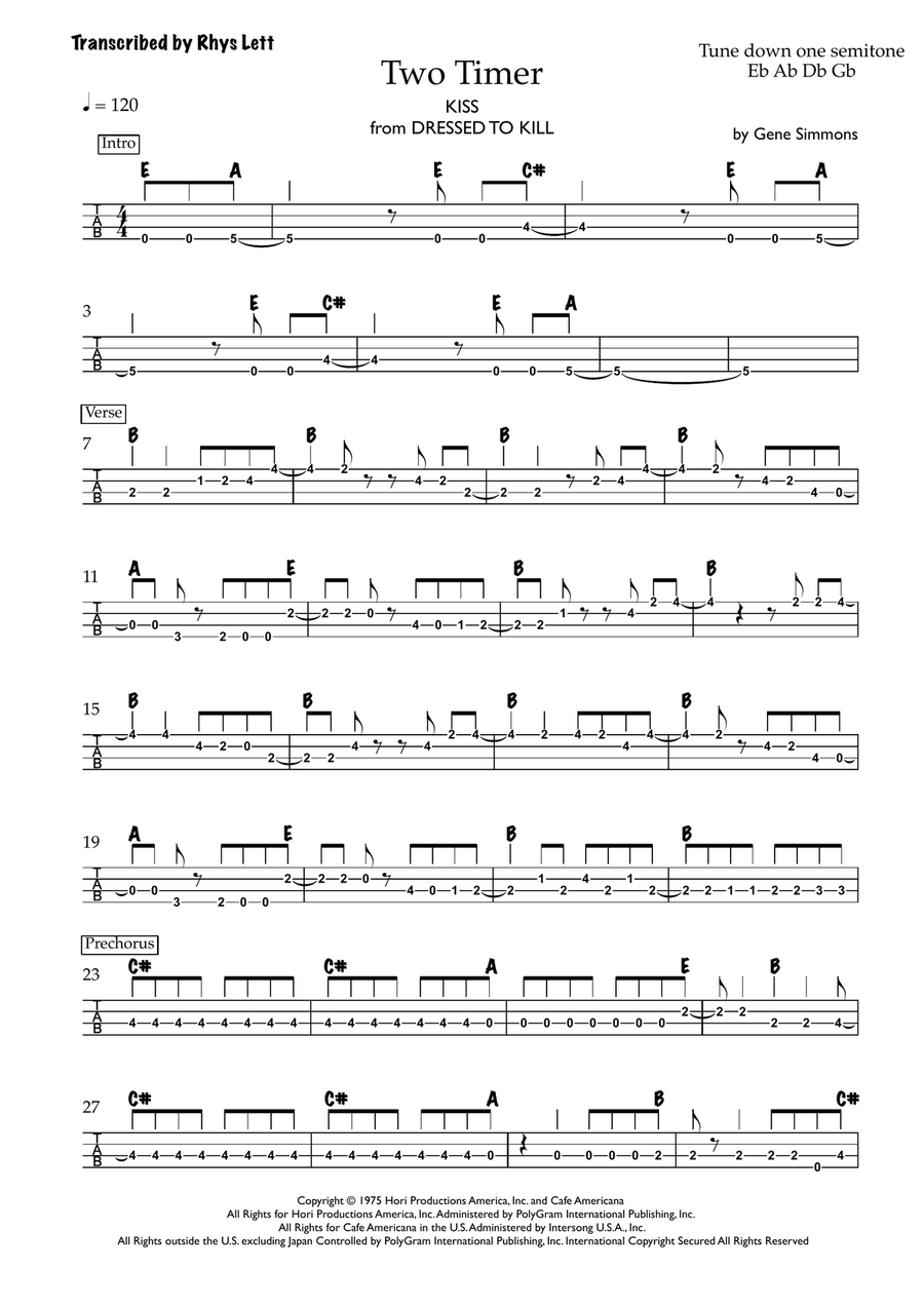 Two Timer Two Timer Guitar Tablature scores gallery preview page 1