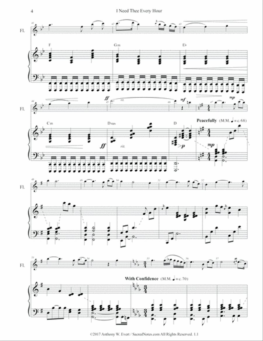 I Need Thee Every Hour-Flute & Piano Flute Solo scores gallery preview page 5