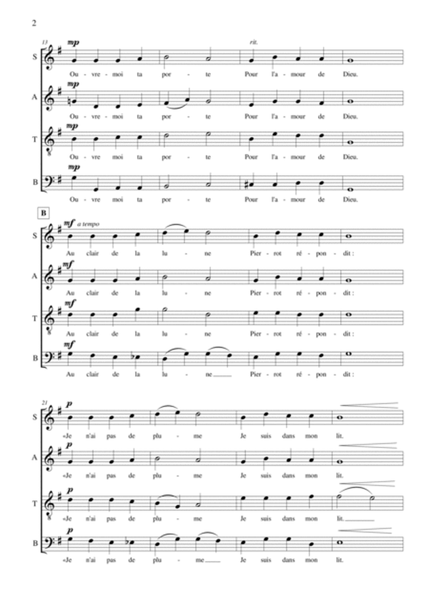 Au Clair de la Lune (SATB A Cappella) image number null