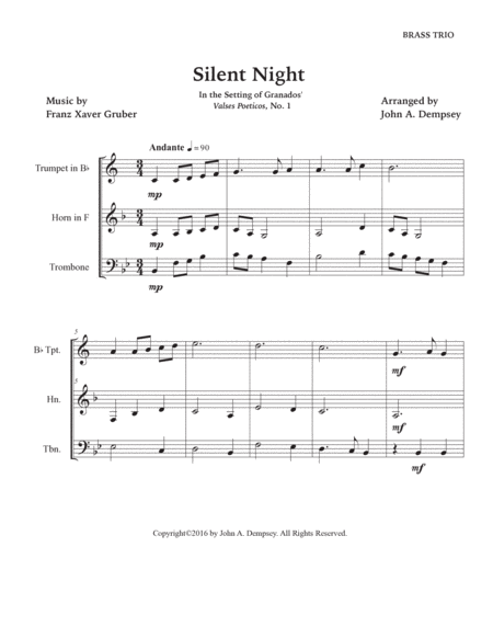 Silent Night (Brass Trio): Trumpet, Horn in F and Trombone image number null