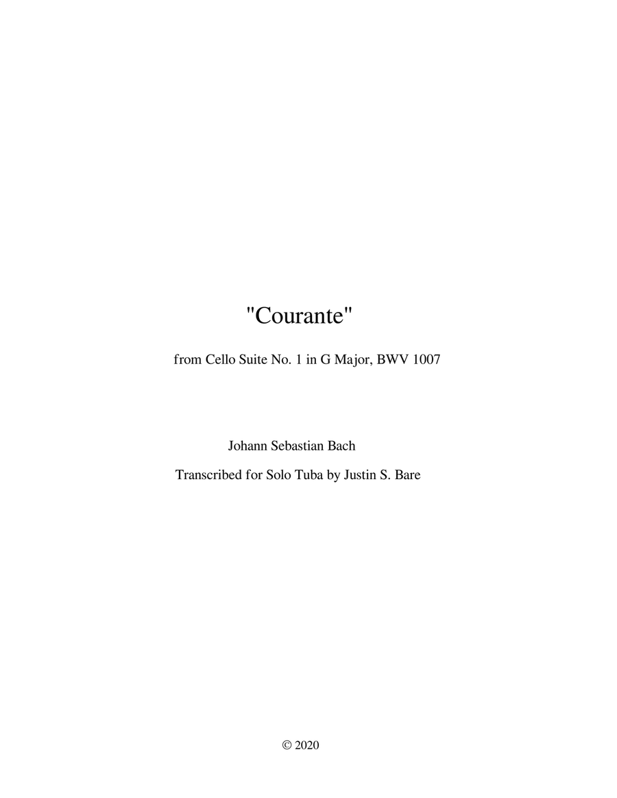 Courante from Cello Suite No. 1 in G Major (Solo Tuba) Tuba scores gallery preview page 1