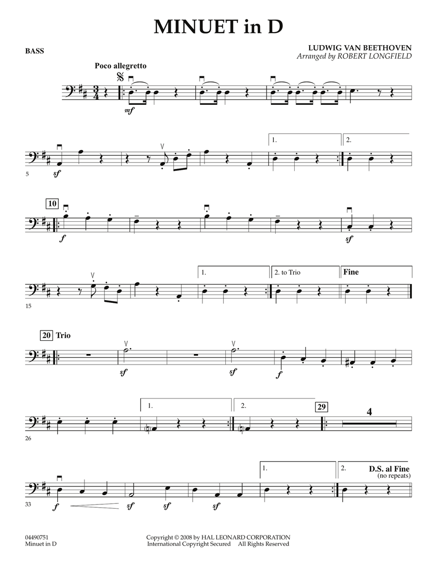 Minuet in D - Bass Minuet in D - Bass Orchestra scores gallery preview page 1