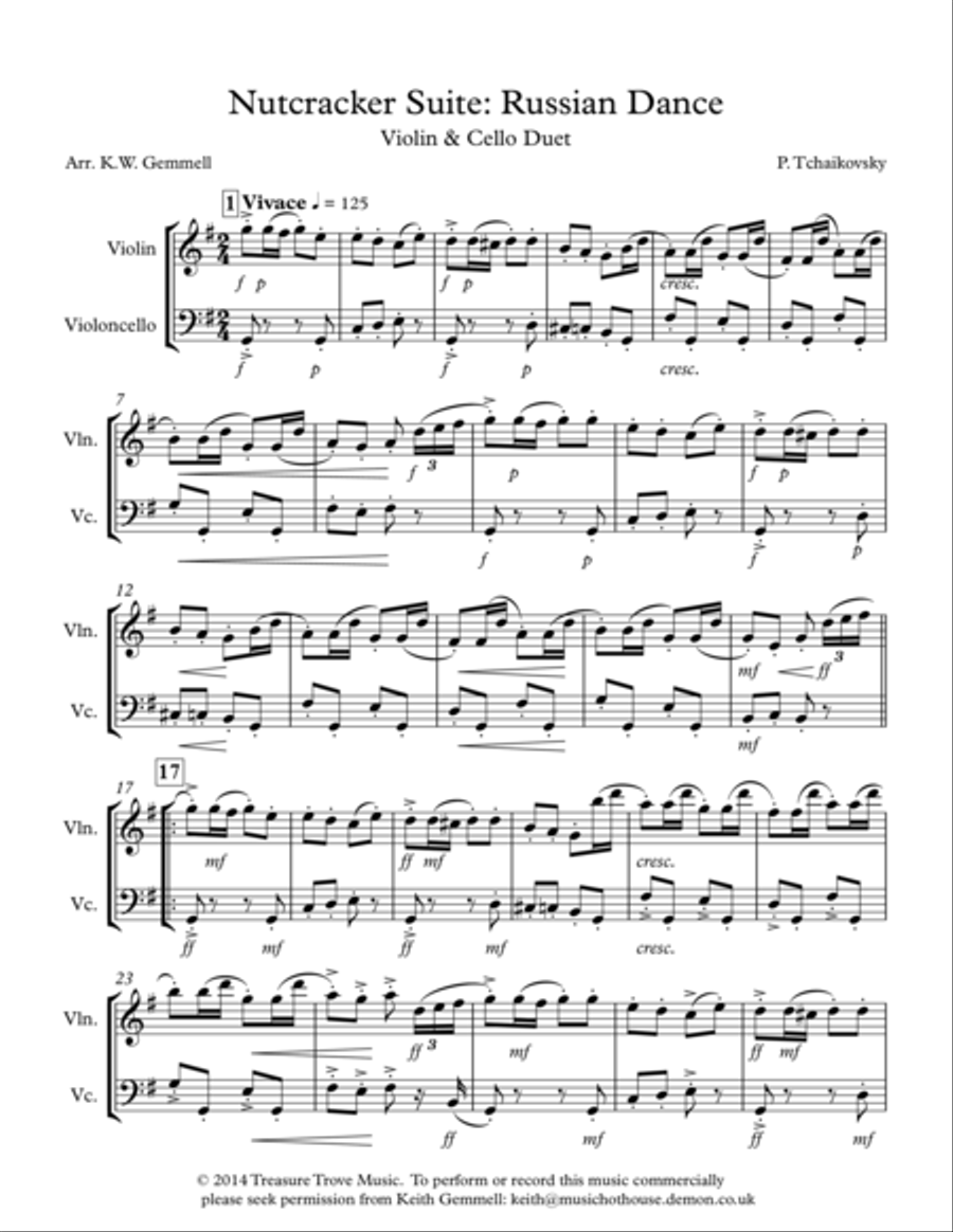 The Nutcracker Suite: Russian Dance - Violin and Cello Duet String Duet scores gallery preview page 1