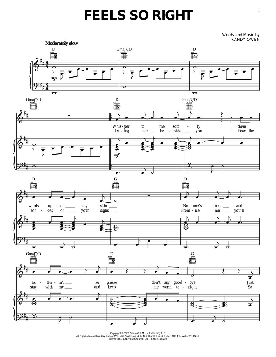 Feels So Right Piano, Vocal, Guitar scores gallery preview page 1