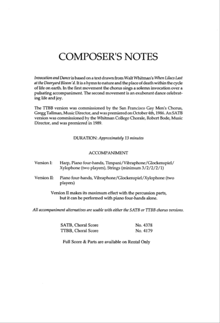 Invocation and Dance Invocation and Dance 4-Part scores gallery preview page 2