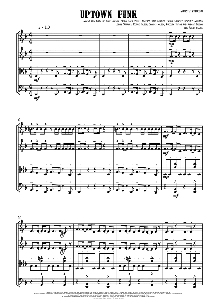 Uptown Funk String Quartet scores gallery preview page 1