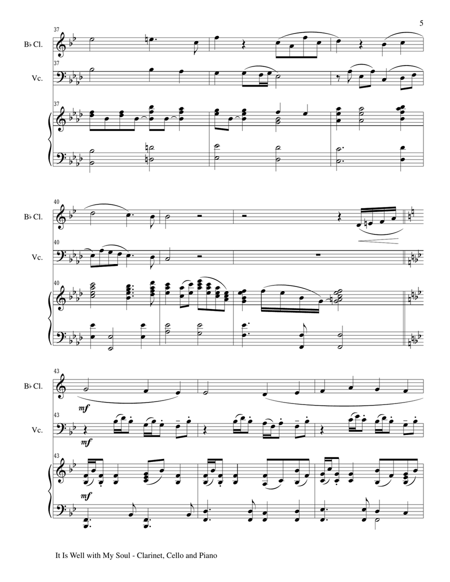 IT IS WELL WITH MY SOUL (Trio - Bb Clarinet, Cello, Piano with Score and Parts) Small Ensemble scores gallery preview page 5
