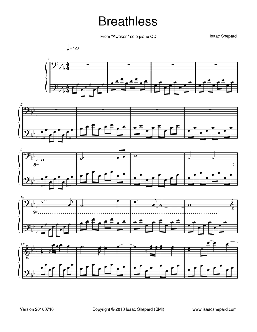 Breathless Piano Solo scores gallery preview page 1