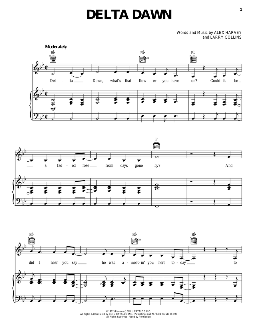Delta Dawn Piano, Vocal, Guitar scores gallery preview page 1