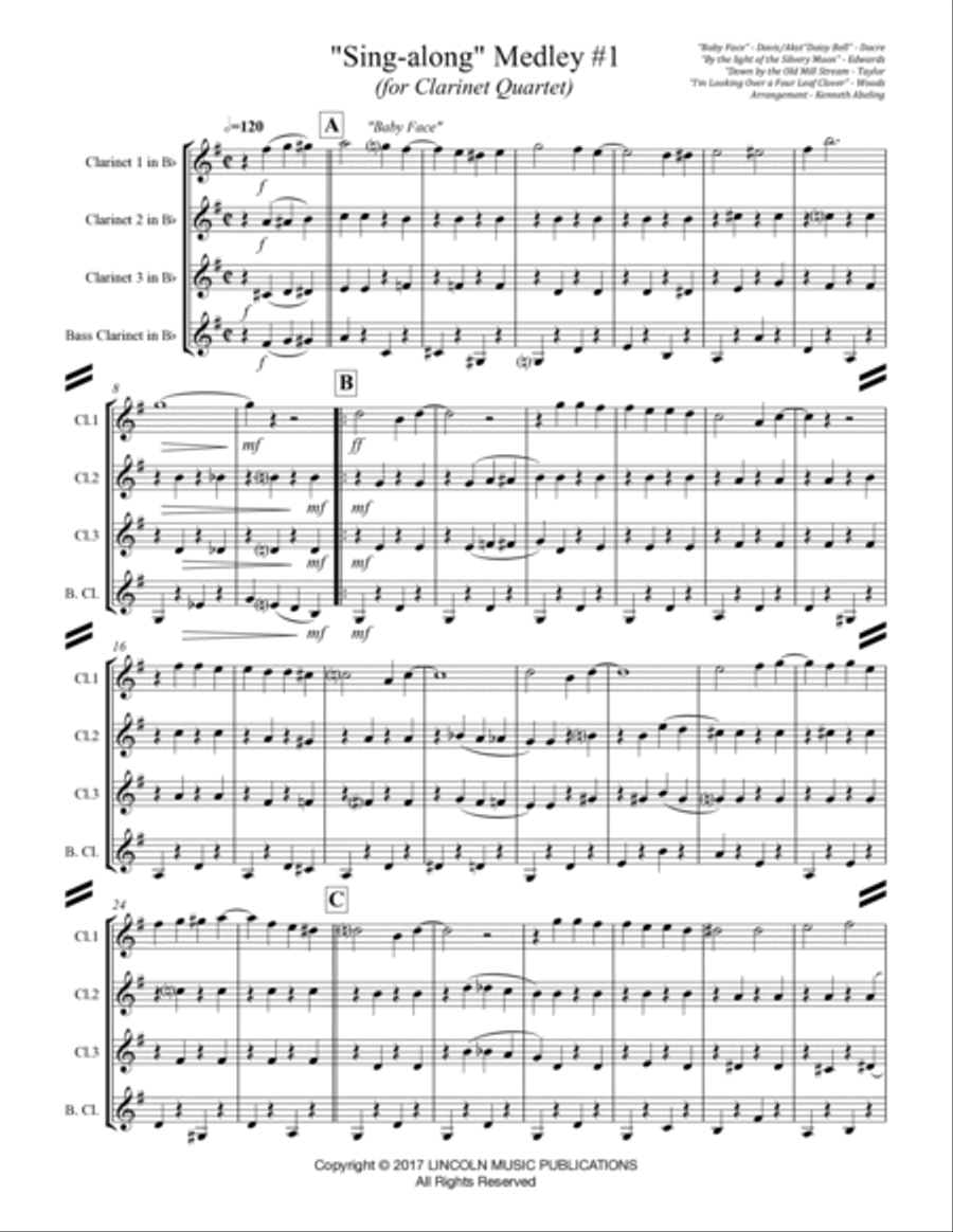 Sing-along Medley #1 (for Clarinet Quartet) (F Concert Version) Clarinet Quartet scores gallery preview page 2