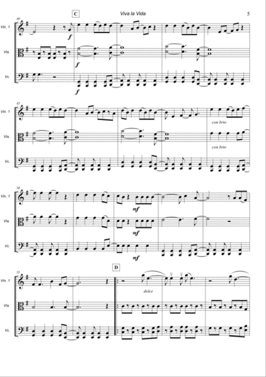 Viva La Vida String Trio scores gallery preview page 5