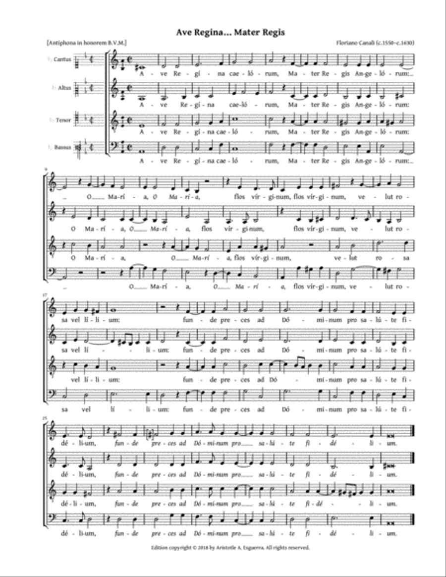 Ave Regina … Mater Regis (Canali) - SATB, AATB, or ATTB 4-Part scores gallery preview page 1